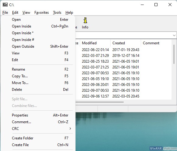 7-Zip menu